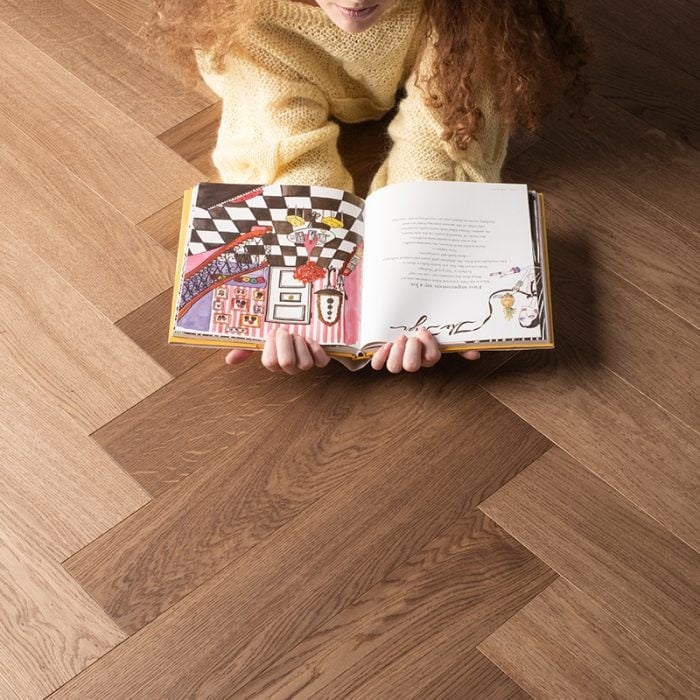 Oak Almond Herringbone European Oak Flooring by VOGUE Parquet