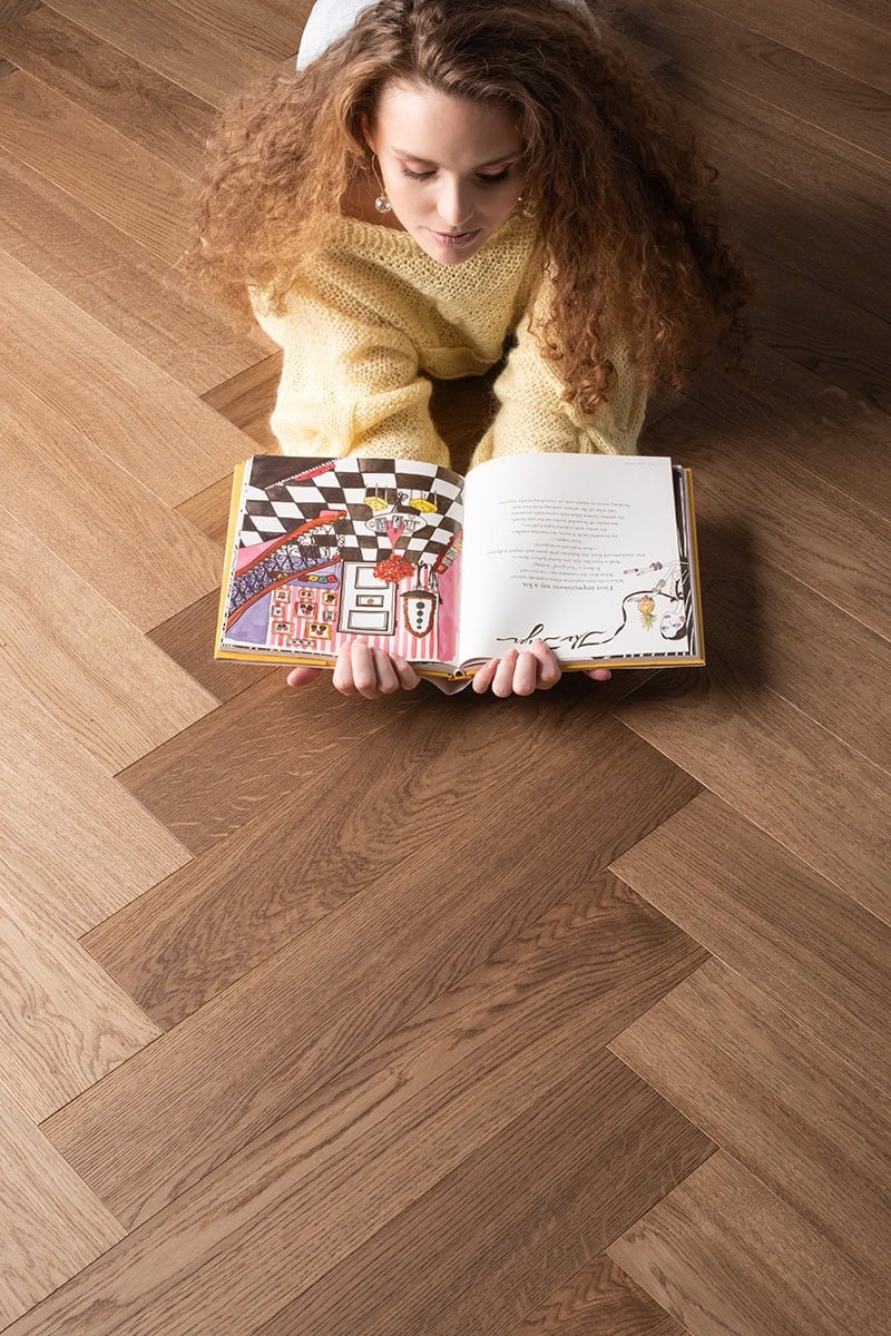 Oak Almond Herringbone European Oak Flooring by VOGUE Parquet
