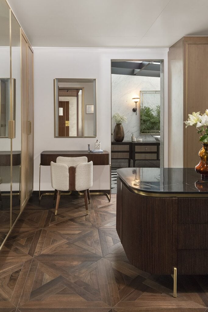 Wide Plank Walnut Hardwood in a Luxury bedroom