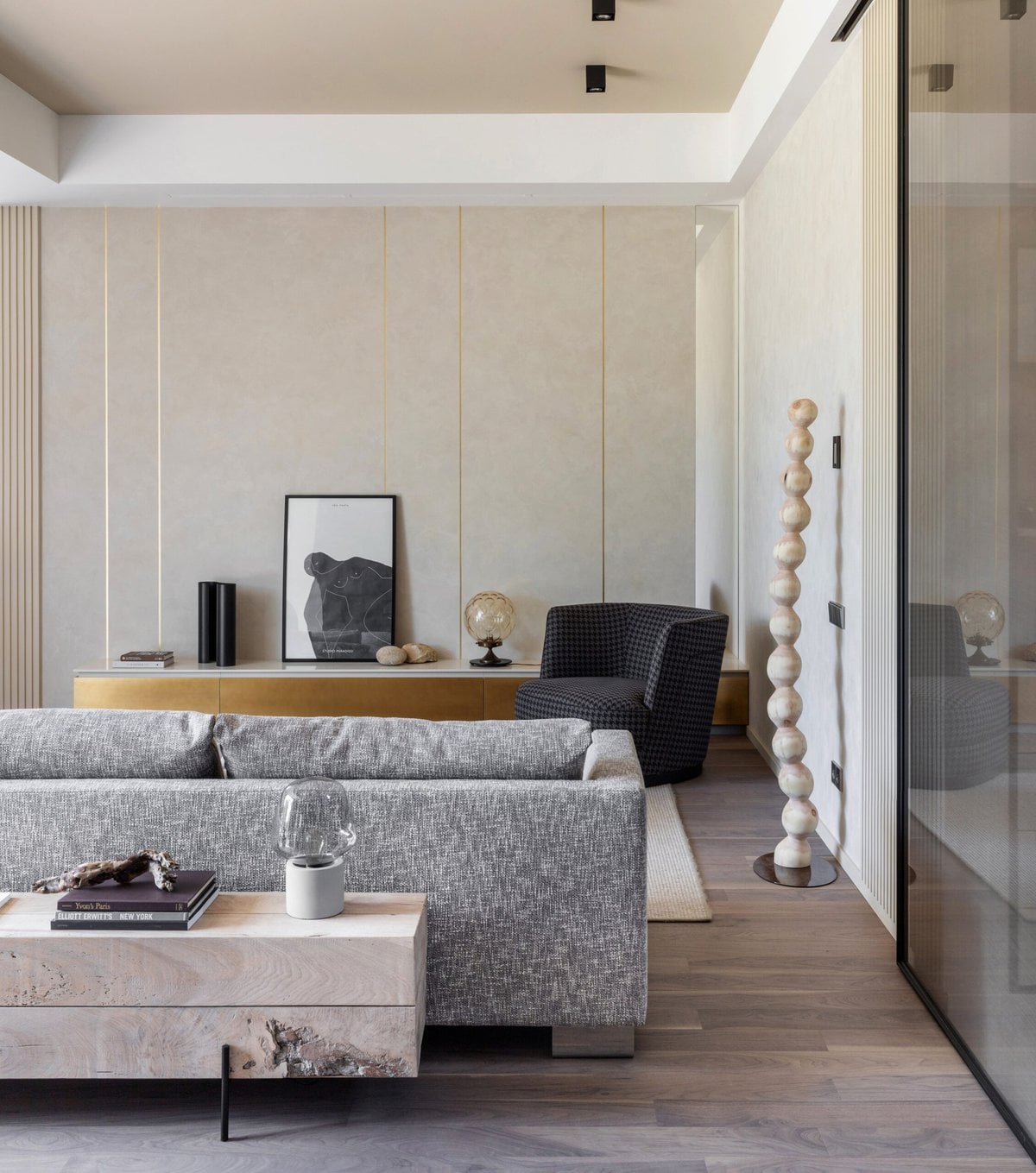 Luxury living room featuring engineered French oak floors by VOGUE Parquet in a tropical coastal setting