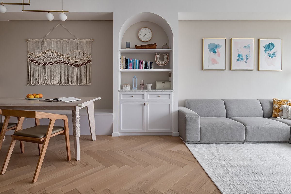 Custom herringbone wood flooring for high-end interior design