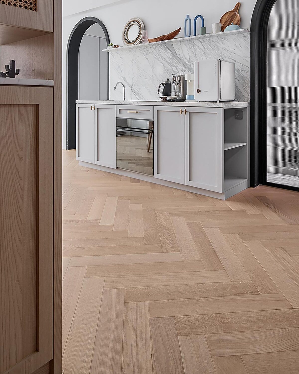 Curated European wood floor layout by VOGUE Parquet® inside a Fisher Island penthouse