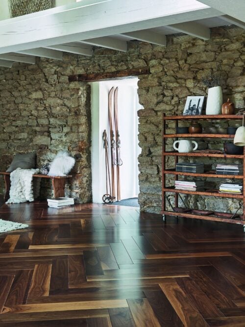 Walnut herringbone wood flooring by VOGUE Parquet