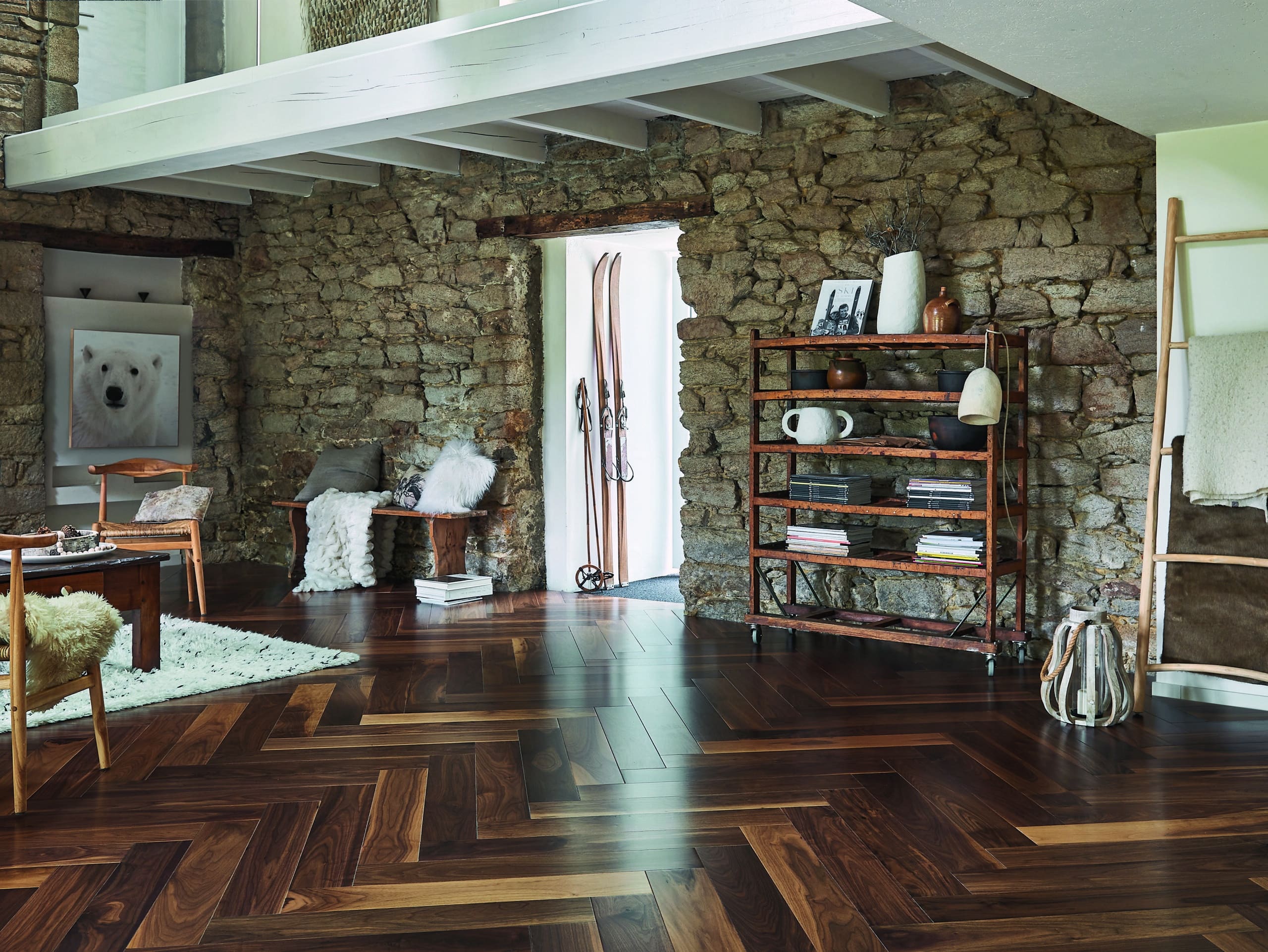 Walnut herringbone wood flooring by VOGUE Parquet