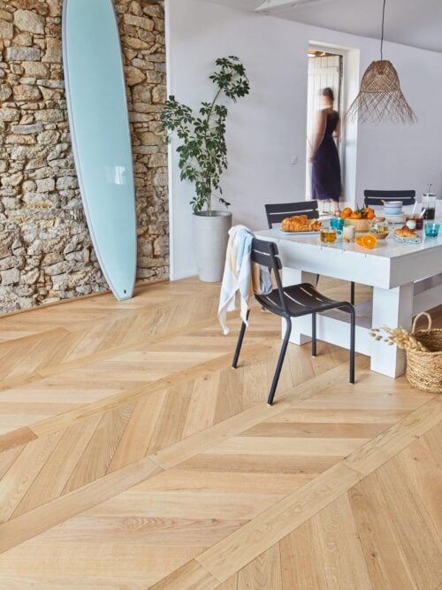 Chevron hardwood flooring using french oak