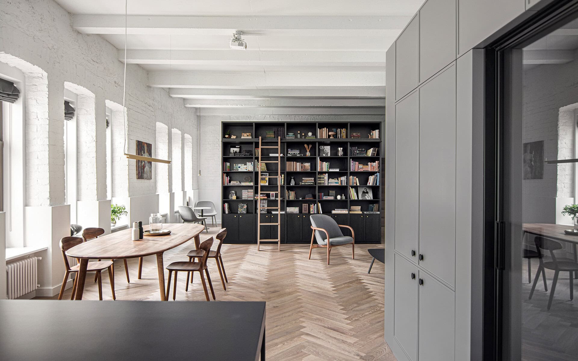 Architectural herringbone flooring in luxury Miami home