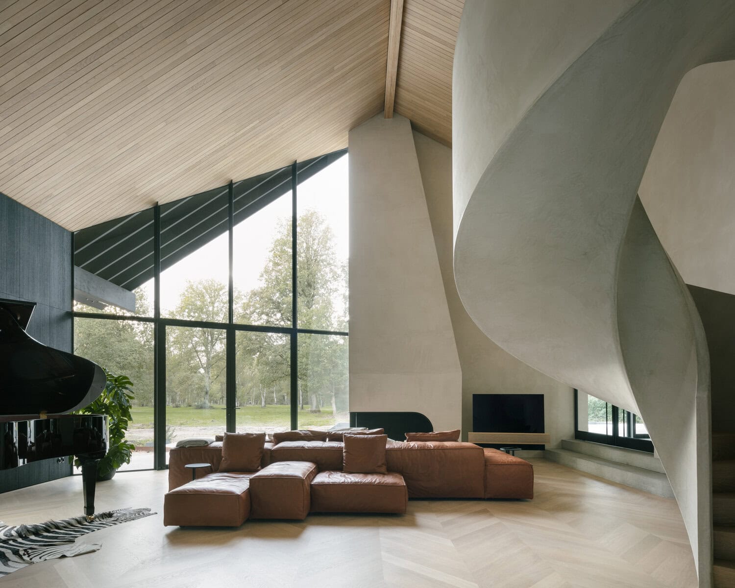 Coastal Miami home with engineered chevron wood flooring
