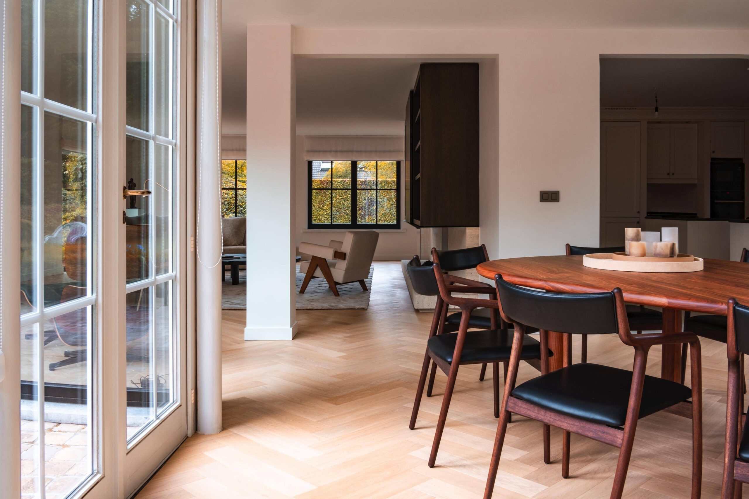 Herringbone parquet flooring in Miami coastal interior design
