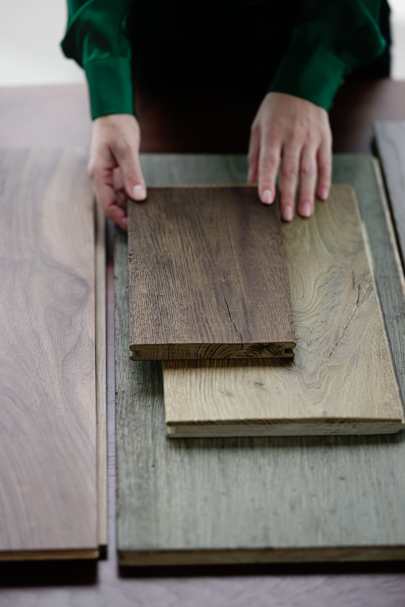 Contact VOGUE Parquet - European oak flooring samples compared at the Miami atelier