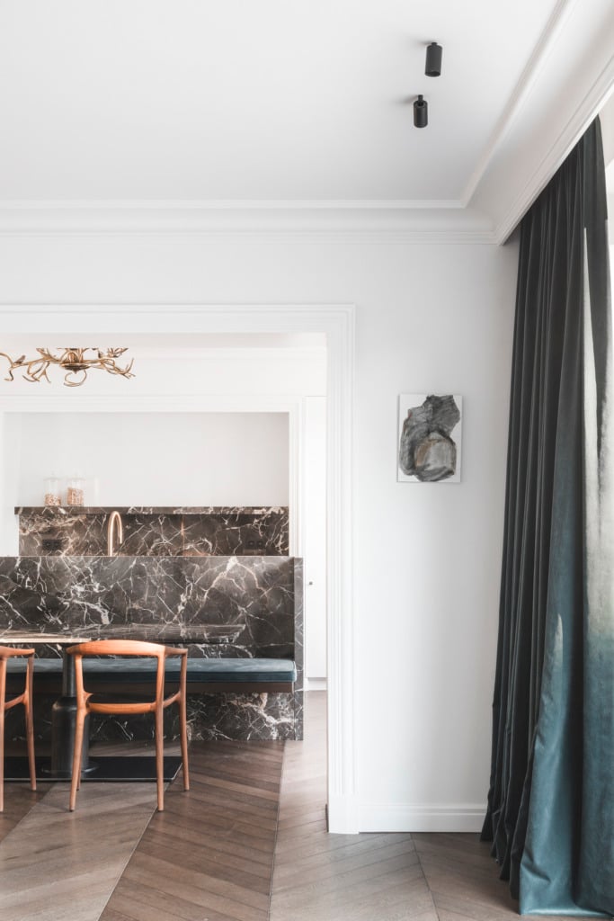 chevron flooring angles in a luxury interior